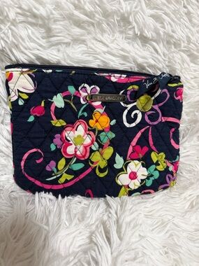 Vera Bradley Navy Quilted Floral Zip Cosmetic Pouch